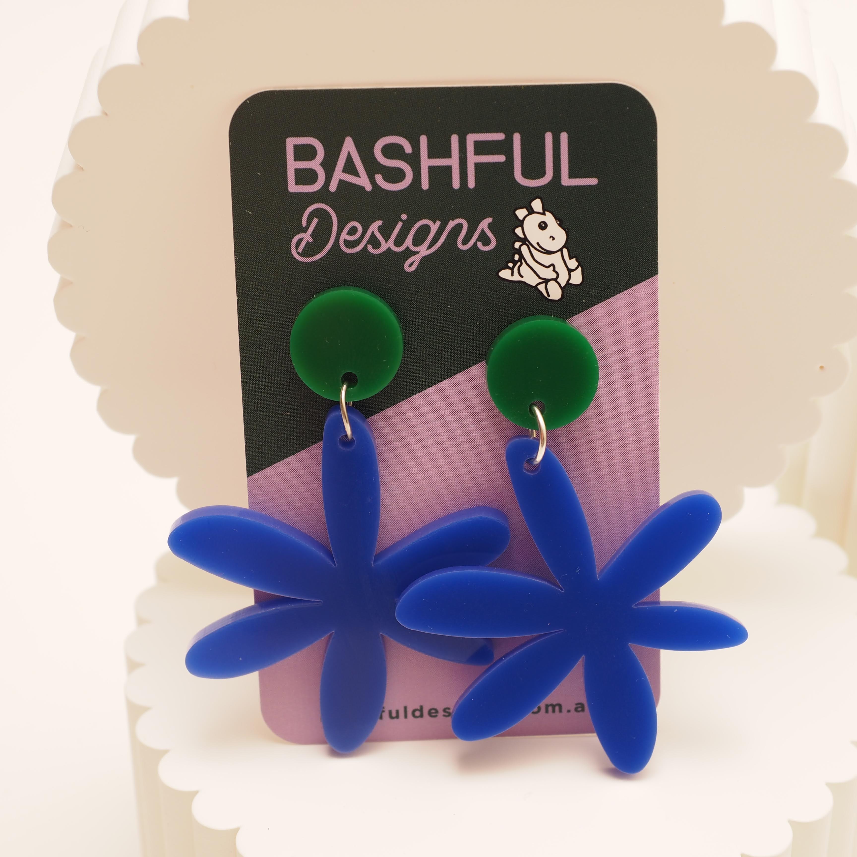Is Daisy Blue? Acrylic dangles, floral boho earrings