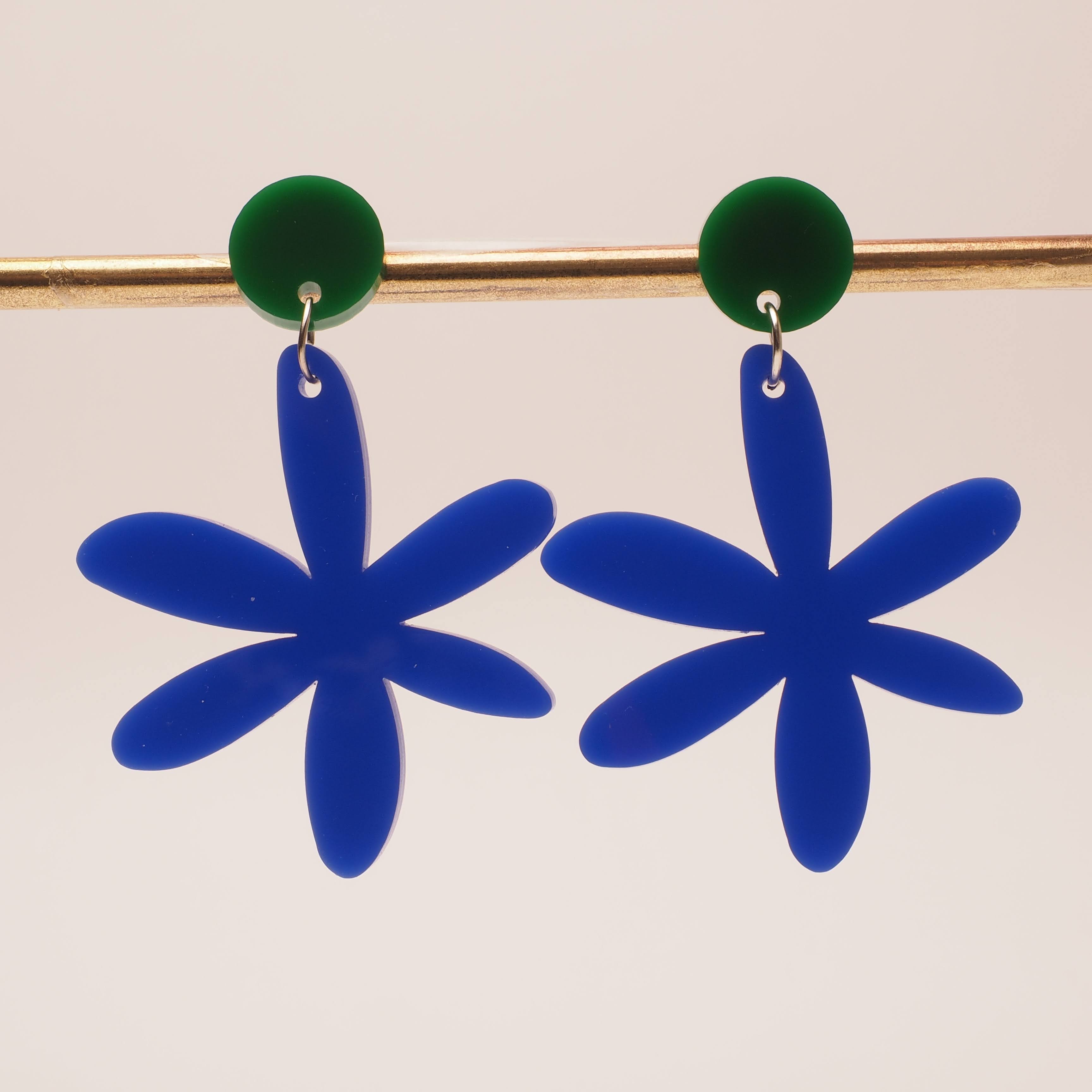 Is Daisy Blue? Acrylic dangles, floral boho earrings