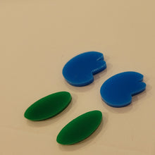 Load image into Gallery viewer, Blue Wing &amp; Green Leaf Acrylic Stud Earring Duo