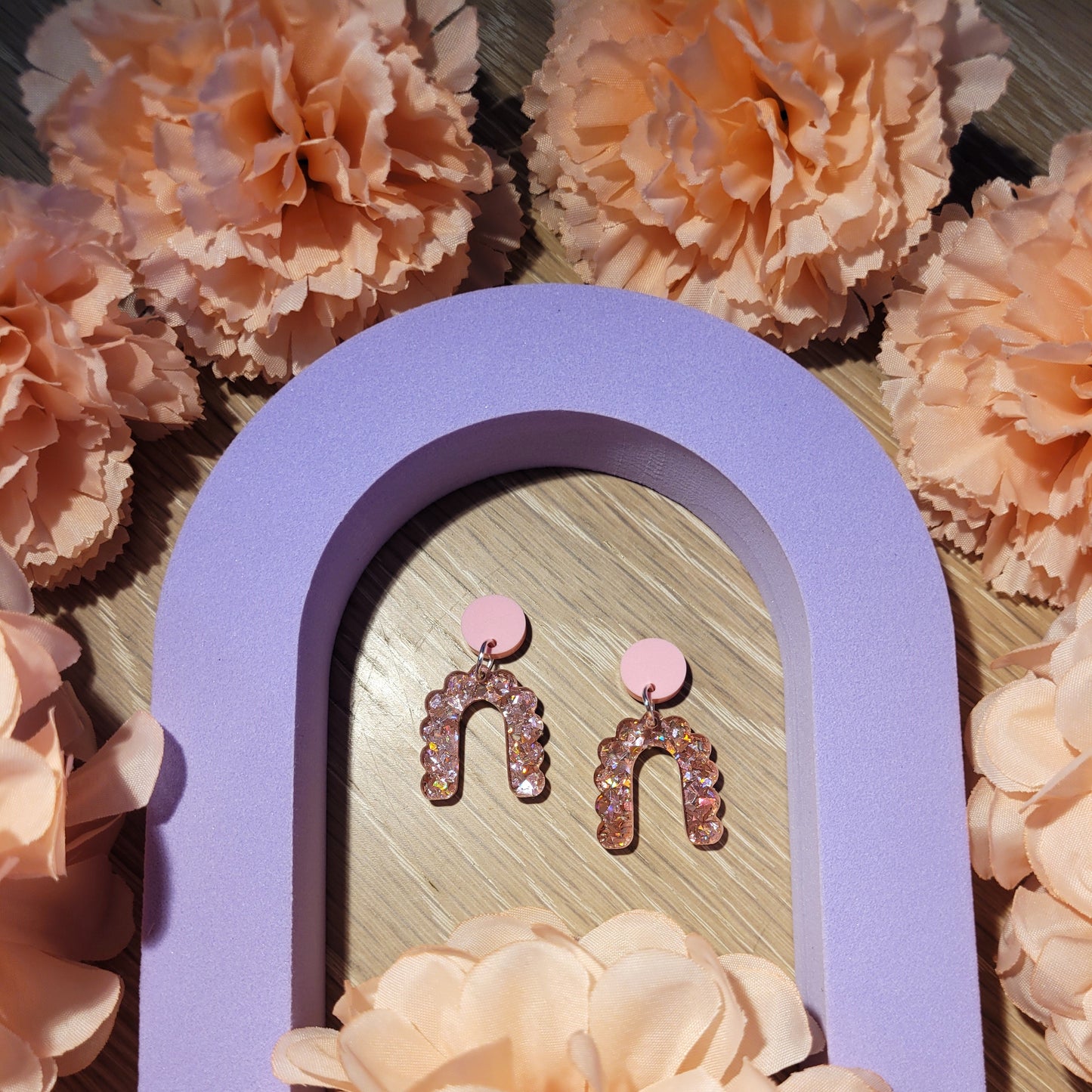 Pink Glitter Arch Earrings