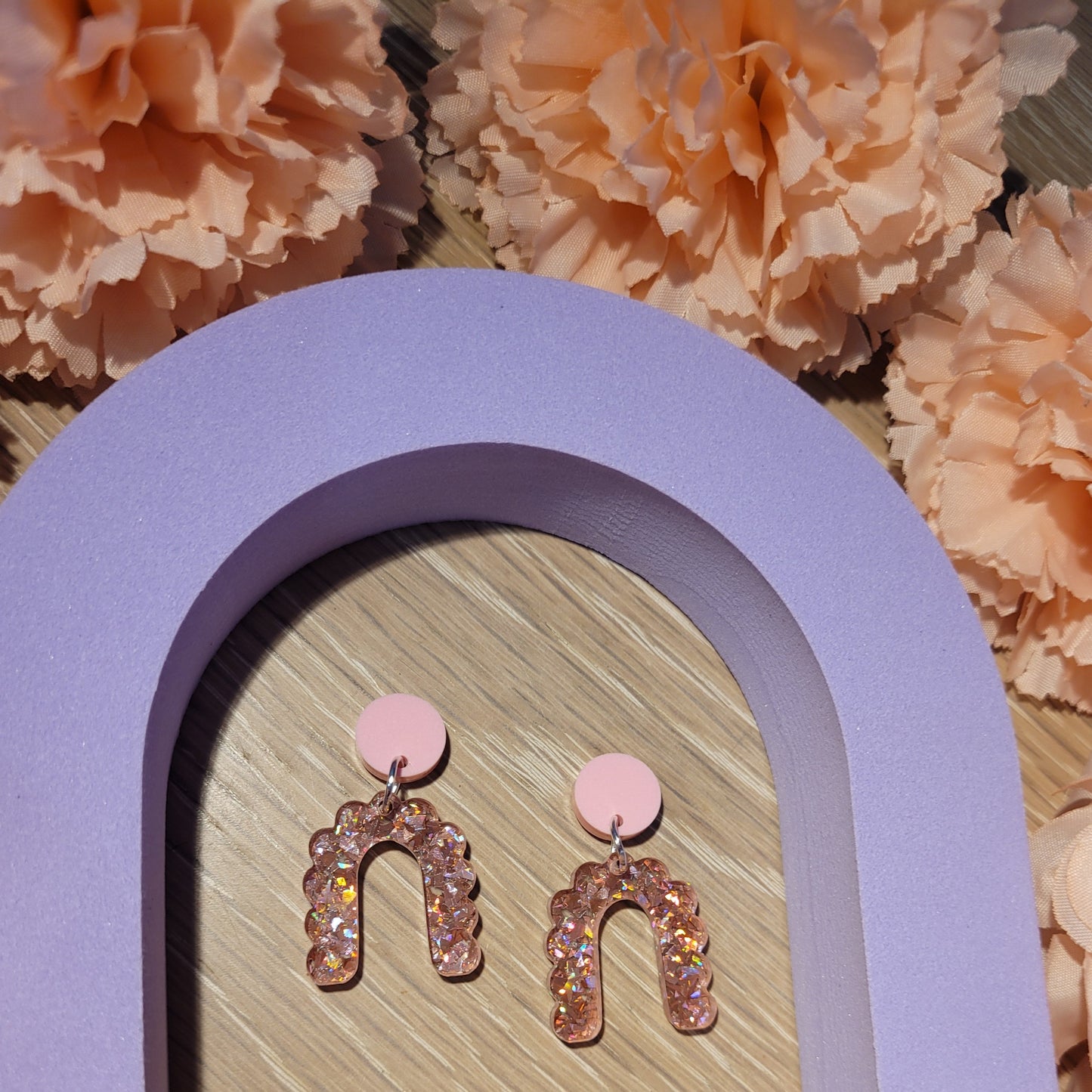 Pink Glitter Arch Earrings