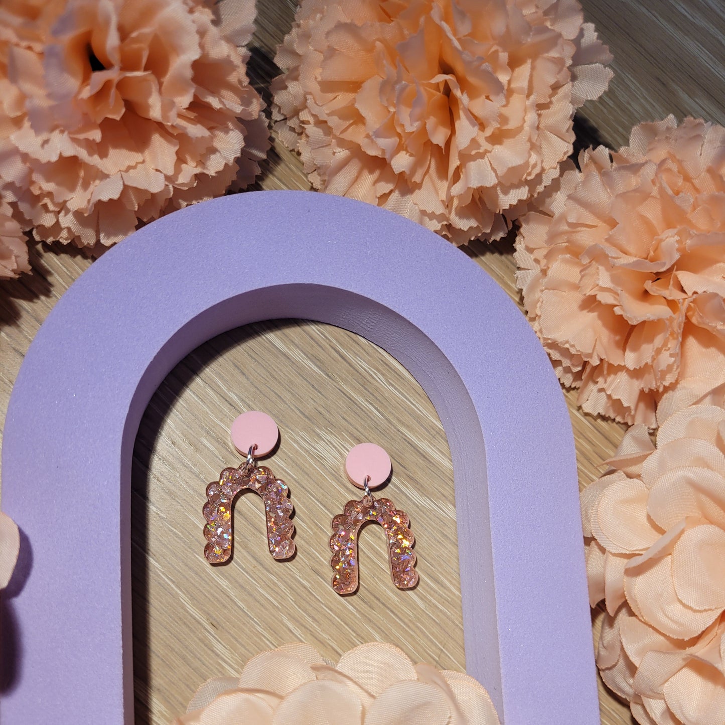 Pink Glitter Arch Earrings