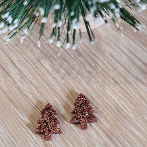 Bronze Glitter Christmas Tree Studs