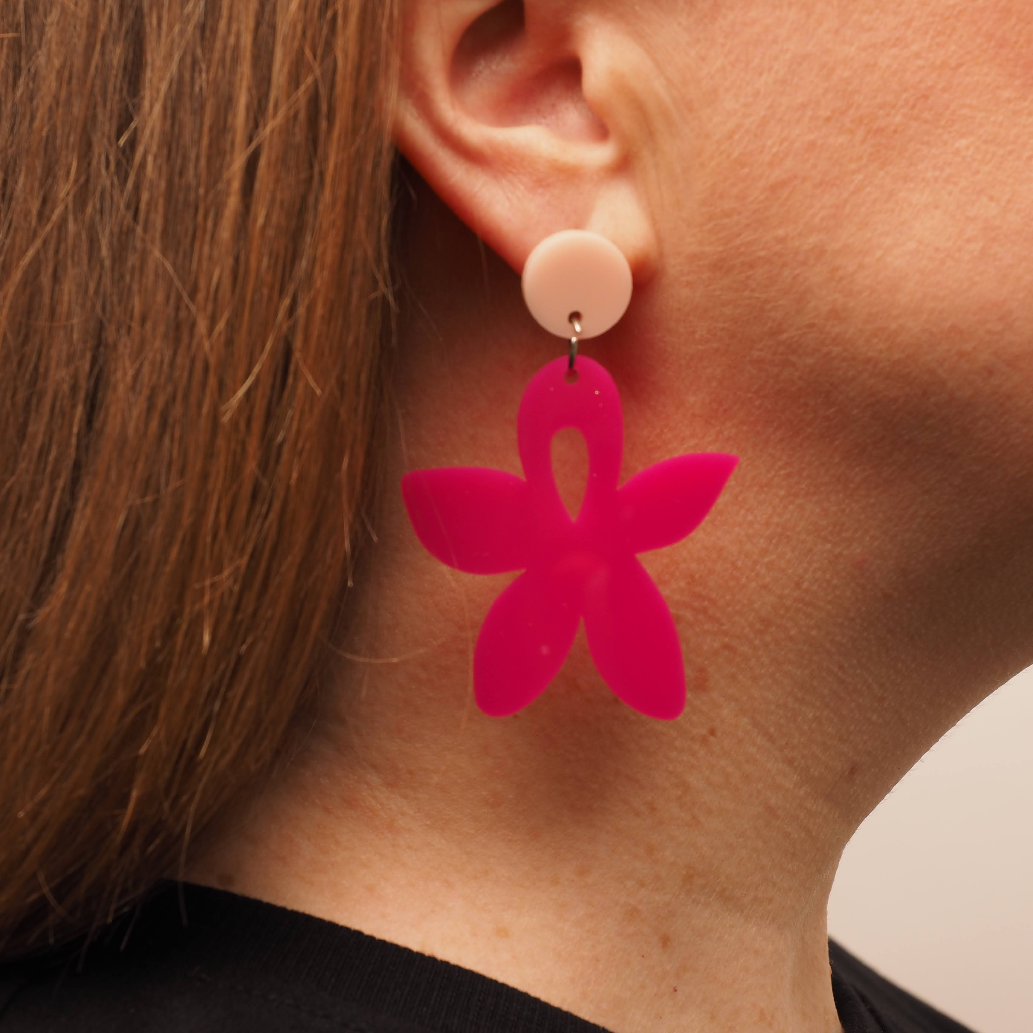 Wildside — Pink Wildflower Dangle Earrings Australia, Lightweight Acrylic Statement Earrings