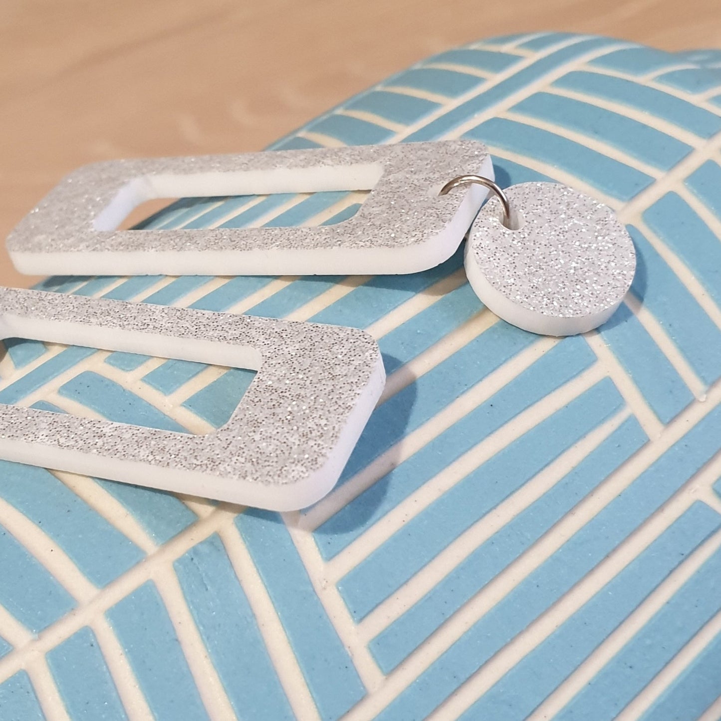 White Glitter Dangle Earrings