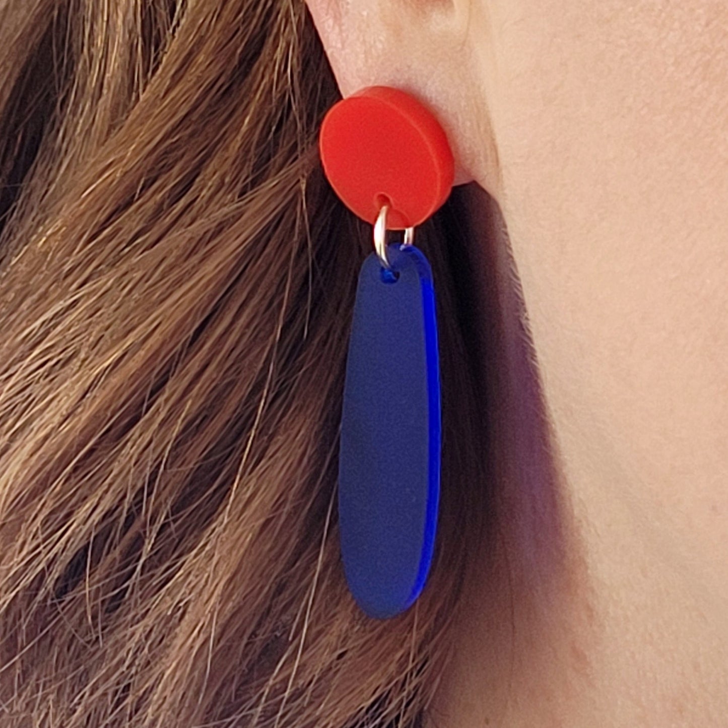 Blue and Red Droplet Earrings