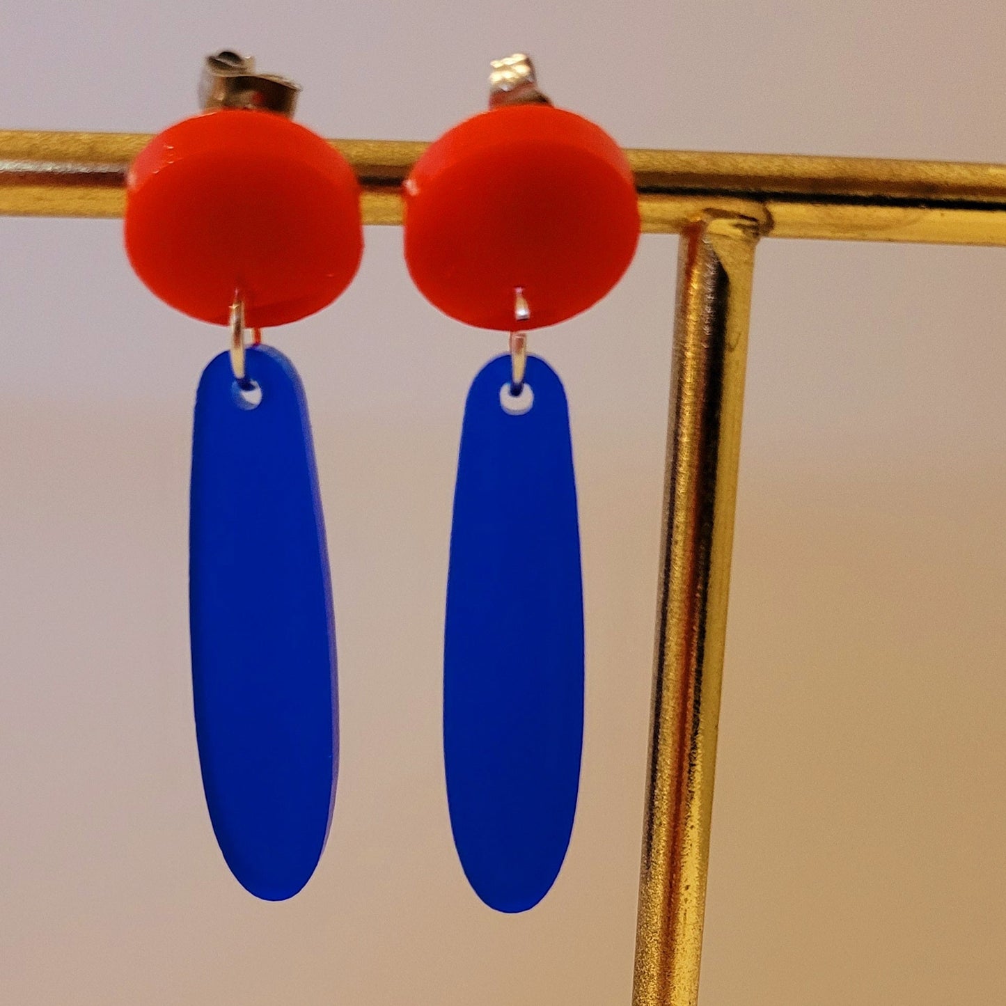 Blue and Red Droplet Earrings