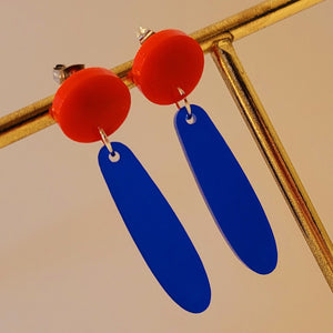 Blue and Red Droplet Earrings