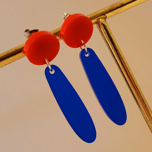 Blue and Red Droplet Earrings