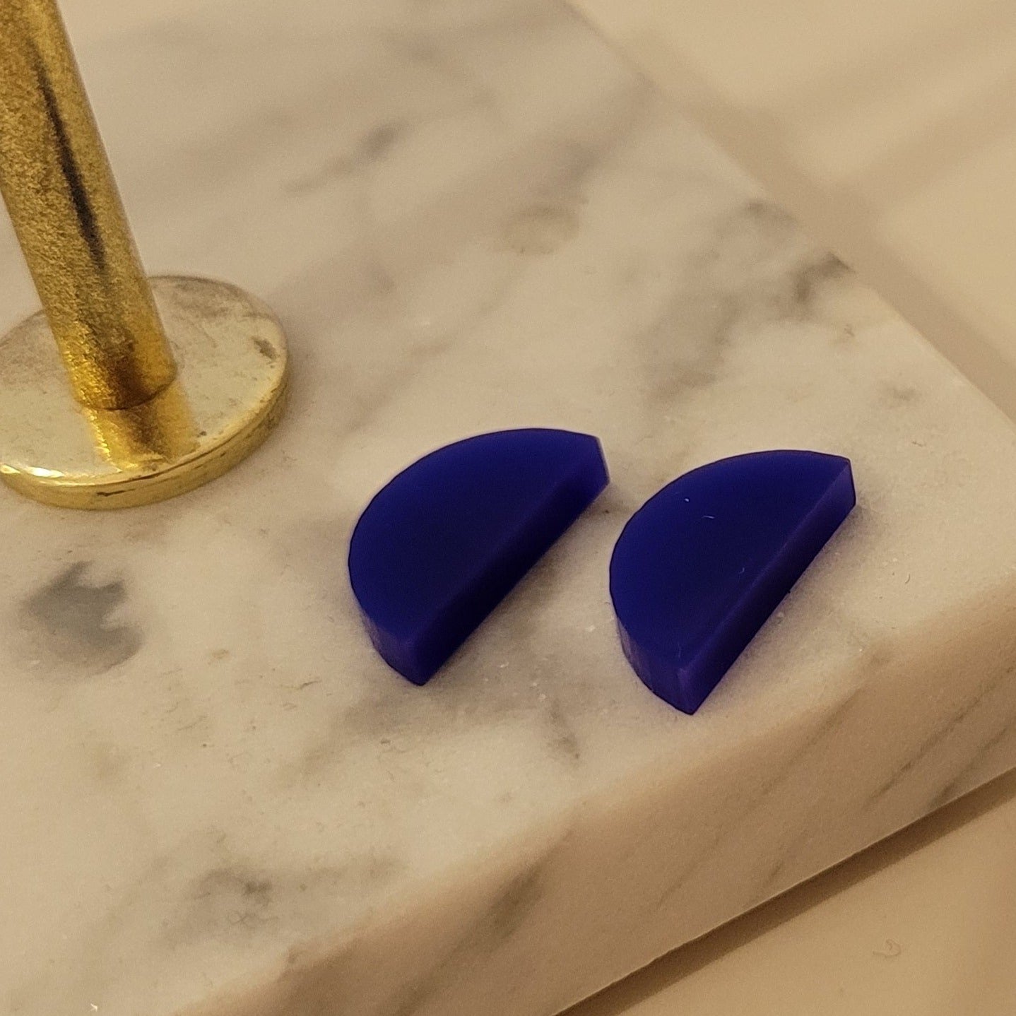 Blue Semi-Circle Stud Earrings