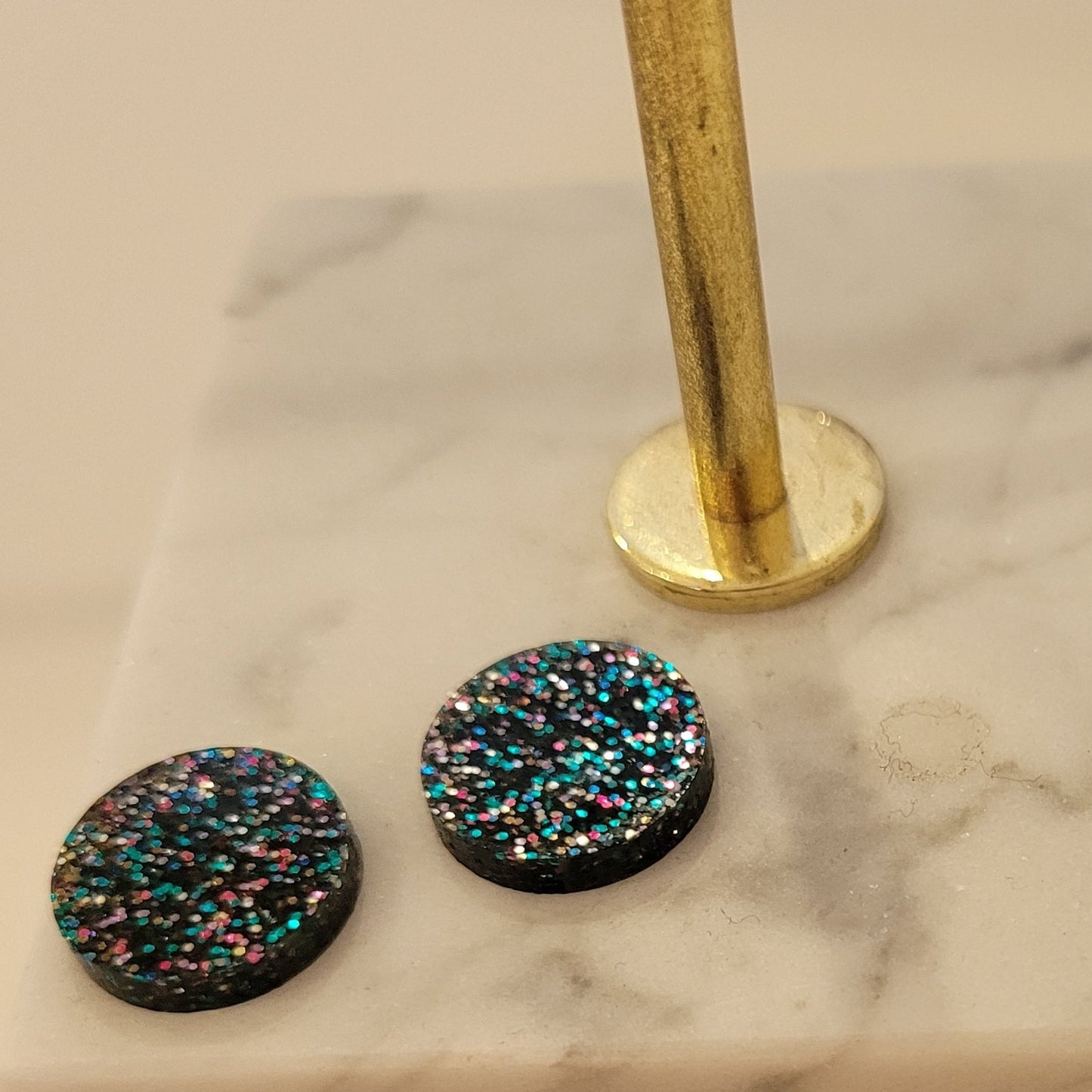 Rainbow Black Glitter Acrylic Stud Earrings