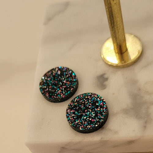 Rainbow Black Glitter Acrylic Stud Earrings