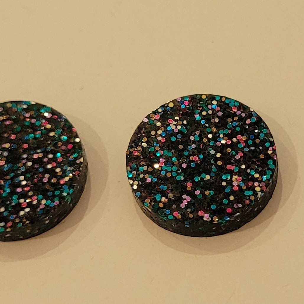 Rainbow Black Glitter Acrylic Stud Earrings