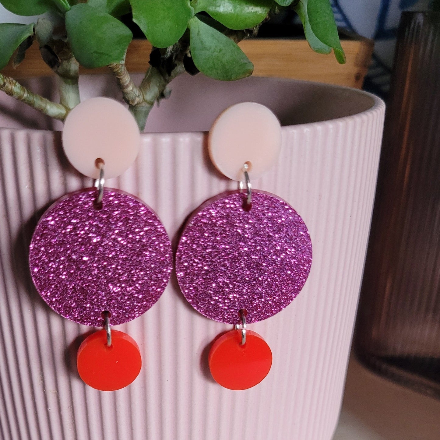 Pink and Red Glitter Bomb Earrings