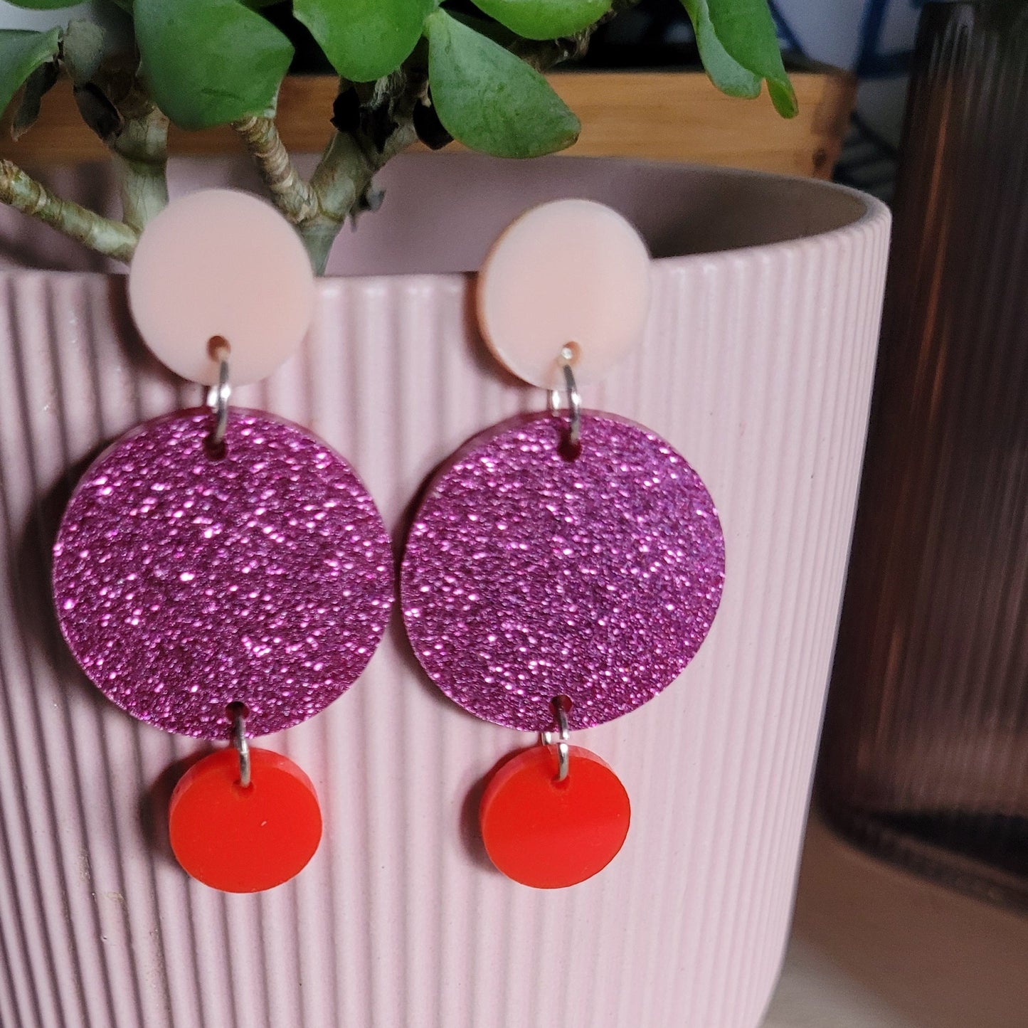 Pink and Red Glitter Bomb Earrings