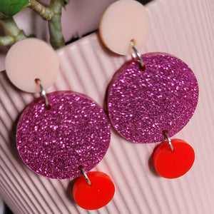 Pink and Red Glitter Bomb Earrings